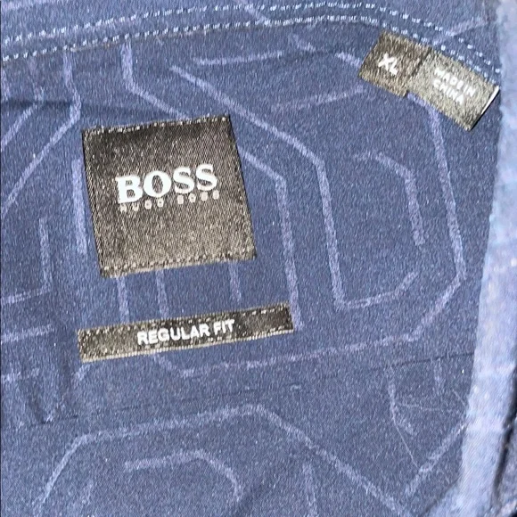 Boss by Hugo Boss Men's Navy Patterned Button-Down Shirt Short Sleeve Size XL - Picture 2 of 7